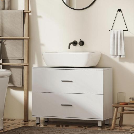 Mueble Bajo Lavabo con 2 Cajones Estilo Moderno para Lavabo sin Pedestal 80x30x60 cm Blanco [7]
