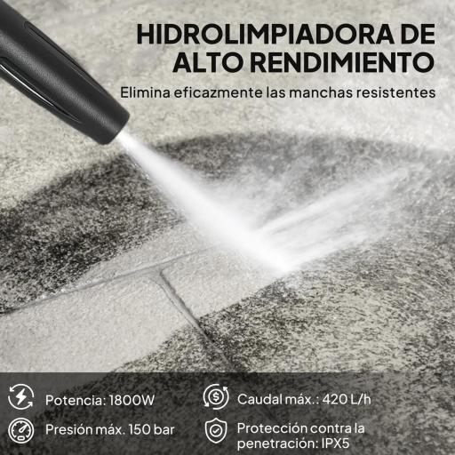 Hidrolimpiadora de Alta Presión 1800W con Accesorios Ángulo Ajustable y Parada Automática 30x27,5x76 cm Rojo y Negro [5]