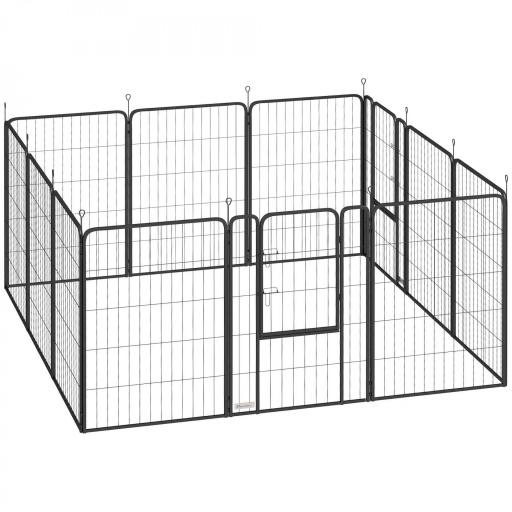 Parque para Perros de 12 Paneles de 100 cm de Altura con Puertas para Interior y Exterior Negro [3]