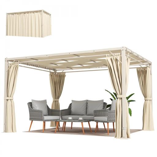 Pérgola de Jardín 3x4 m con Protección UPF 50+ Gazebo con Cortinas Estructura de Acero para Sombra Exterior Beige [8]
