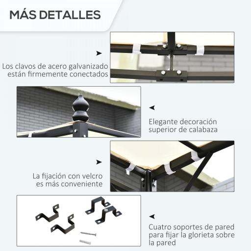 Cenador de Jardín 3x3 m Pérgola con Toldo y 16 Orificios de Drenaje para Patio Terraza Metal y Poliéster 180 g/m² Resistente Crema [4]