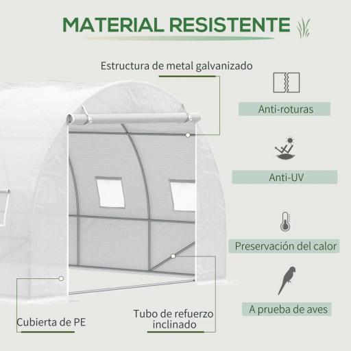 Invernadero de Túnel 6x3x2 m Invernadero de Jardín con Puerta Enrollable 12 Ventanas Cubierta de PE 140 g/m² y Metal Galvanizado para Cultivos Plantas Verduras Blanco [2]