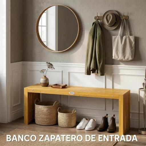 Banco de Jardín de Madera de 2 Plazas 110 cm con Asiento de Listones Carga 240 kg para Patio Porche Parque Natural [5]