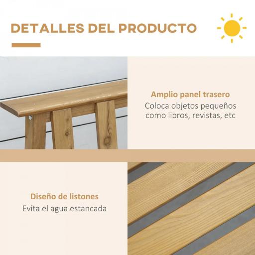 Banco de Jardín de 3 Plazas Banco Exterior de Madera con Respaldo de Listones para Terraza Patio 144x60x77 cm Natural [2]