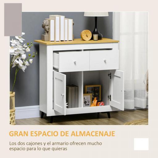 Aparador Compacto de Cocina Buffet Auxiliar de Comedor con Puertas y Cajones para Salón Entrada 78x35x80 cm Blanco [6]