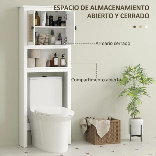 Mueble sobre Inodoro con 2 Puertas con Frontal de Ratán Compartimento y Estante Ajustable 60x19,5x160 cm Blanco [2]
