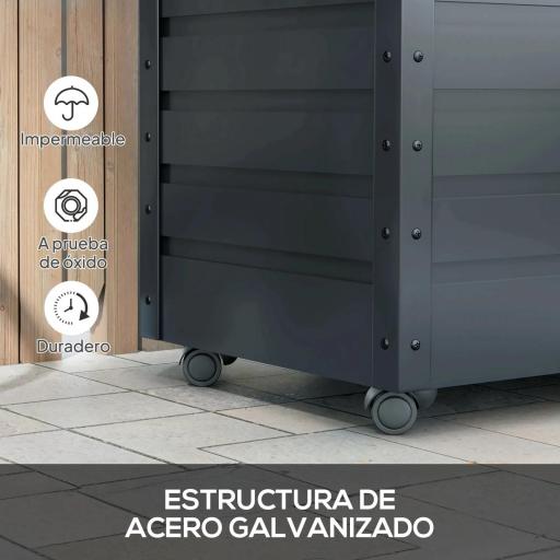 Baúl de Almacenaje Exterior de Acero Galvanizado con 4 Ruedas 2 Asas y Tapa con Cerradura 100x62x65 cm Gris Oscuro [3]