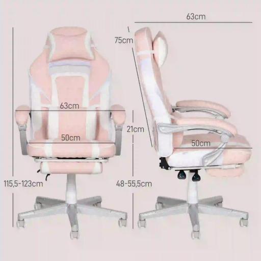 Silla Gamer Reclinable con Altura Ajustable Reposapiés Retráctil Soporte Lumbar y Reposacabezas Desmontable Rosa [1]