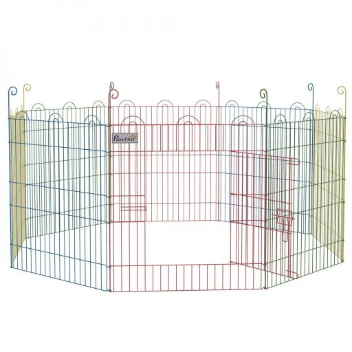 Parque Plegable para Perros de 8 Paneles Ø156x60 cm Valla Metálica con Puerta Estacas Interior Exterior Multicolor [10]