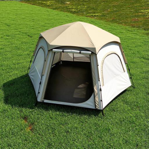 Tienda de Campaña para 4 Personas con Fácil Montaje Protección UV y Bolsa de Transporte 280x240x155 cm Blanco y Beige [8]