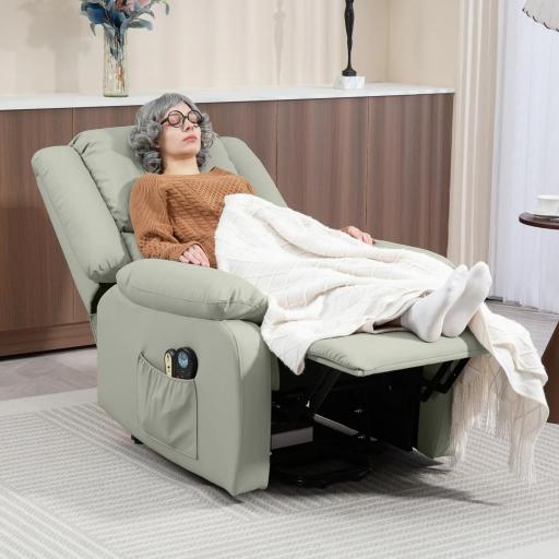 Sillón Levanta Personas Eléctrico con 8 Punto de Masaje Función Calentamiento 2 Controles Remotos y Bolsillo Gris Claro [7]