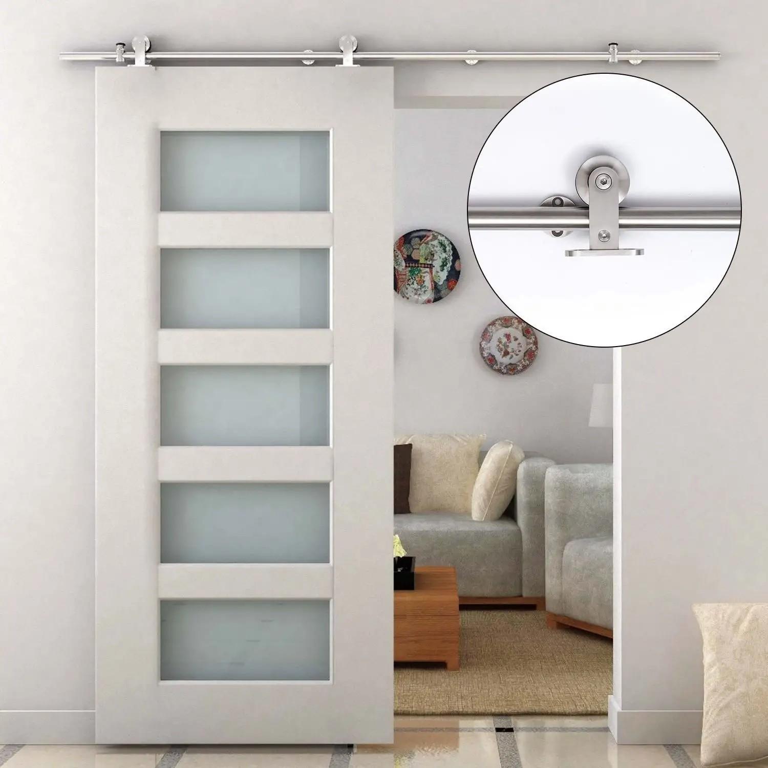 Kit de Herrajes de Acero Inoxidable para Instalación de Puerta Corredera de Madera Ø2,5x200 cm Plata