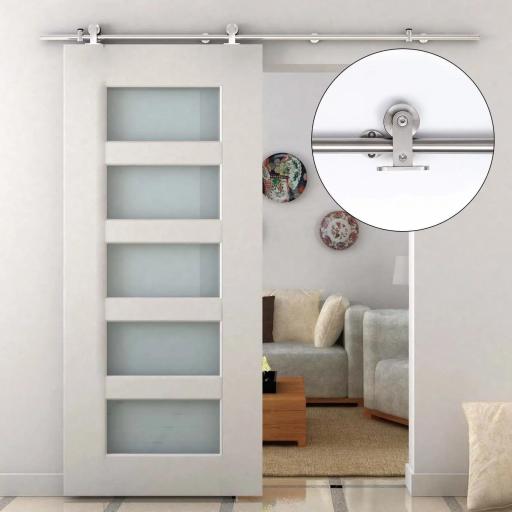 Kit de Herrajes de Acero Inoxidable para Instalación de Puerta Corredera de Madera Ø2,5x200 cm Plata