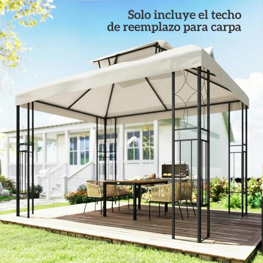 Toldo de Recambio 4x3 m con Techo Doble Orificios de Drenaje y Protección UV Solo Toldo NO Incluye Marco Crema [1]
