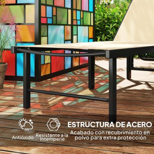 Tumbona Reclinable de Jardín Exterior con Respaldo Ajustable en 4 Posiciones y Marco de Acero 166x60x84 cm Caqui [4]