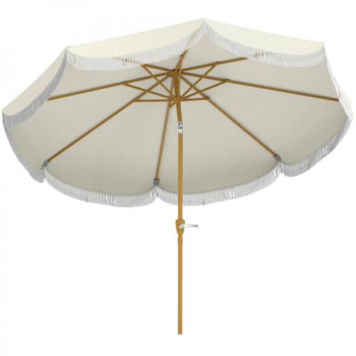 Sombrilla Boho de Ø2,7 m para Exterior con Protección UV30+ Manivela Manual y Techo Doble con Borlas Beige [8]
