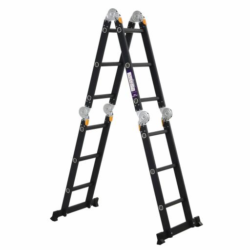 Escalera Multiusos Plegable Escalón Caballete 5 en 1 Portátil con 2 Placas de Plataforma Pie Antideslizante 6 Interruptores Bisagra Aluminio 150 kg 370x61x11 cm Negro [5]