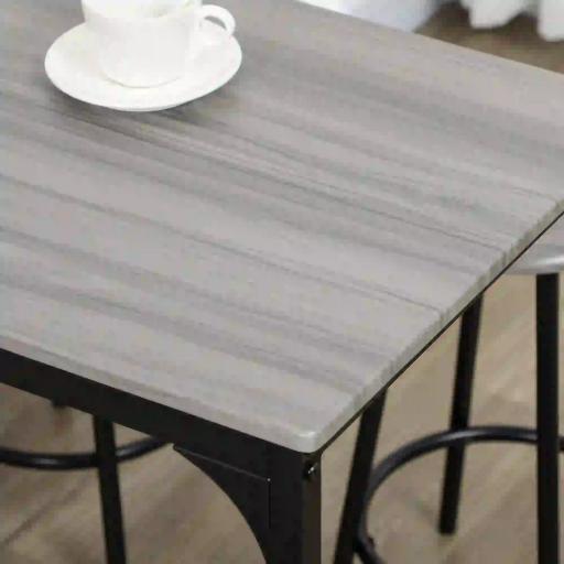 Set de Mesa de Bar y 4 Taburetes Estilo Industrial Marco de Metal para Cocina Salón Gris y Negro [3]