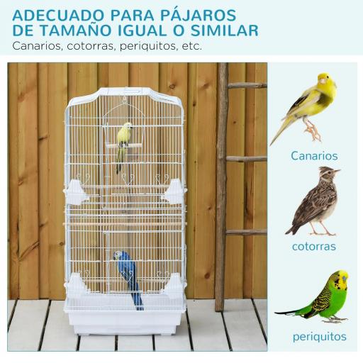 Jaula para Pájaros Pajarera de Metal con 4 Comederos 3 Perchas Columpio y Bandeja Extraíble 46,5x35,5x92 cm Blanco [4]