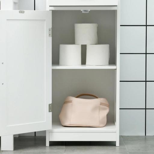 Columna de Baño con 2 Puertas 1 Cajón Estante Abierto y 2 Armarios con Estante Ajustable 40x30x164 cm Blanco [7]