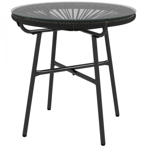 Mesa de Jardín de Ratán Sintético Redonda para Exteriores con Encimera de Vidrio Templado Ø50x50 cm Negro [8]