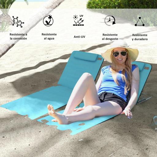 Conjunto de 2 Esterillas con Respaldo Reclinable en 5 Niveles Reposacabezas y Bolsa de Transporte 134x48x33-43 cm Azul [2]