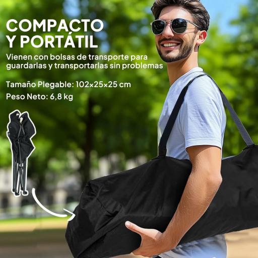 Conjunto de 2 Sillas Plegables Camping Acolchado con Respaldo Alto Portavasos y Bolsas de Transporte Crema y Negro [5]