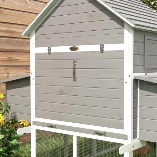 Gallinero de Madera 310,5x149,5x149cm Jaula para 4-6 Gallinas con 2 Ventanas Puertas Nido Bandeja Extraíble y Rampa Gris [6]