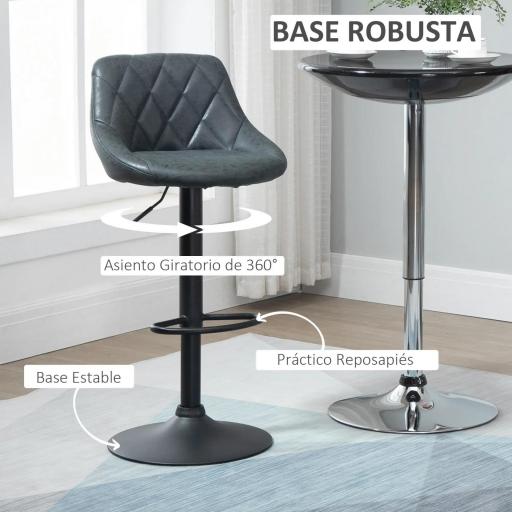 Conjunto de 2 Taburetes de Bar Giratorios con Altura Regulable Sillas Altas Modernas de Comedor con Base Redonda y Reposapiés 46x48x83-104 cm Negro [6]