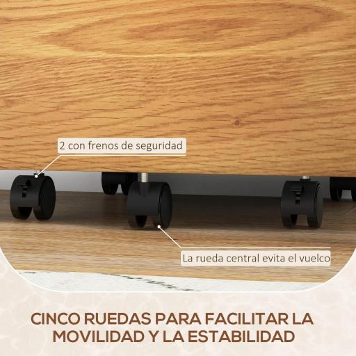 Mueble Archivador con Ruedas 2 Cajones Barra Colgante para Carpetas A4 y Carta Cerradura 42x40x60 cm Blanco y Natural [5]