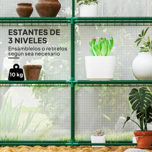 Invernadero de Exterior con 12 Estantes Puerta Enrollable Cubierta de PE y Marco de Acero 140x213x190 cm Blanco [2]