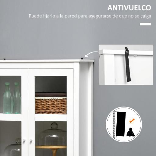 Vitrina de Salón Aparador de Cocina con 2 Puertas de Vidrio 3 Estantes 2 Cajones para Comedor Oficina 80x40x160cm Blanco [3]