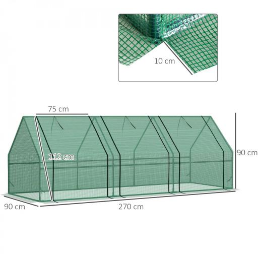 Invernadero de Exterior Invernadero de Jardín 270x90x90 cm Tipo Caseta con 3 Ventanas Marco de Acero y Cubierta de PE 140g/㎡ para Cultivo Plantas Flores Tomates Verde [1]