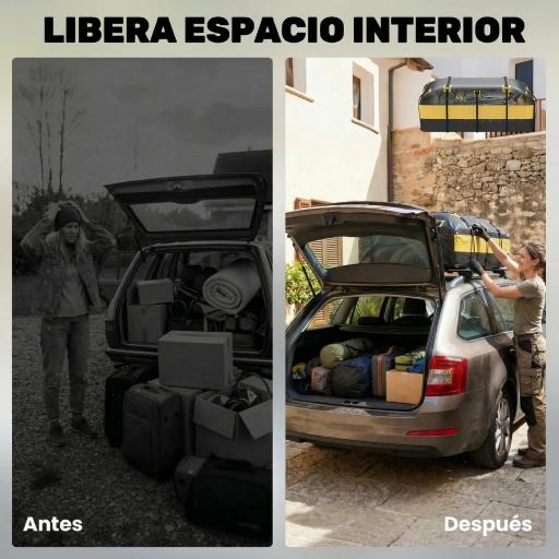 Bolsa de Techo para Coche 594L Impermeable con 6 Correas Alfombrilla Antideslizante Ganchos para Vehículos Amarillo [2]