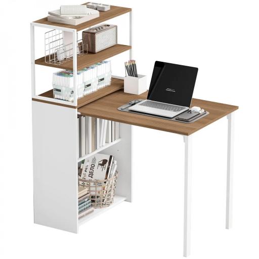 Escritorio Plegable con Estantería con 4 Estantes Mesa de Ordenador para Estudio Oficina Casa 105x60x127 cm Natural [7]