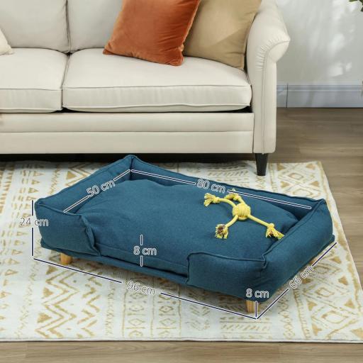 Cama Elevada para Perros con Patas de Madera y Cojín Lavables Cama para Mascotas Carga 30 kg 96x66x24 cm Azul [9]