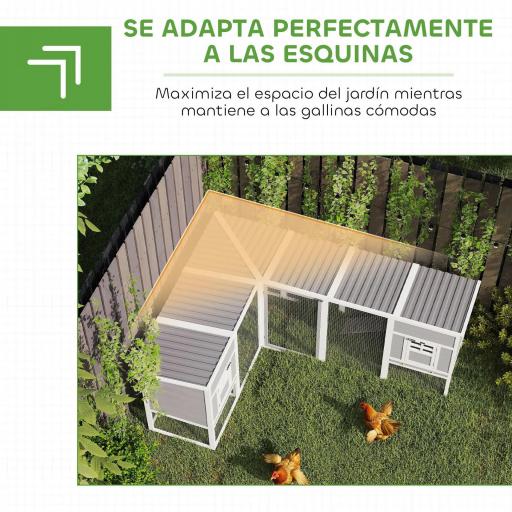 Gallinero de Madera Grande Exterior en L para Esquina con 2 Nidos Corral Bandejas Extraíbles 251x192x103 cm Gris [5]