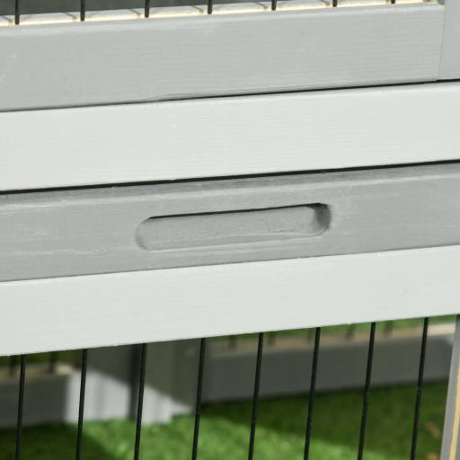 Conejera Exterior de Madera 150x52x68 cm Jaula para Conejos Grande con Techo Abatible Bandeja Extraíble y Rampa Gris [6]
