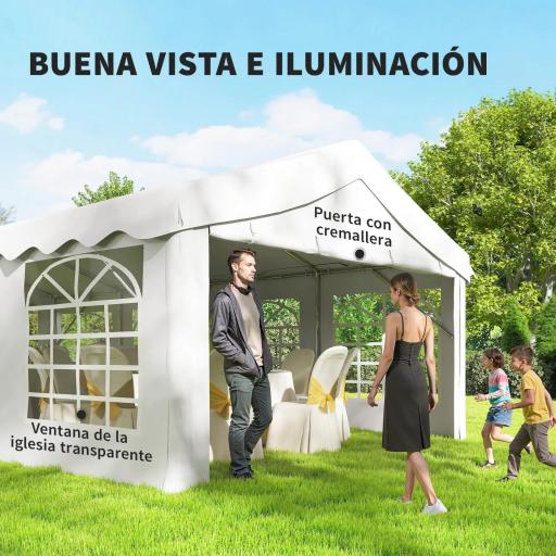 Carpa para Fiestas 4x8 m Carpa de Jardín con Paredes Extraíbles Puerta y Ventanas UPF50+ para Boda Camping Blanco [4]