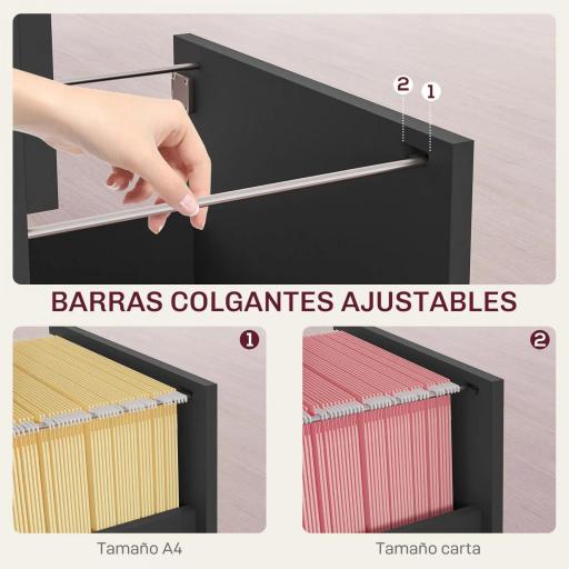 Archivador con Cerradura y 2 Cajones Barras Ajustables para Carpetas A4 y Carta Diseño Compacto 40x41,5x67,5 cm Negro [4]