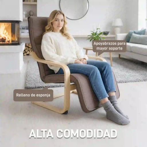 Sillón de Salón con Reposapiés Ajustable Butaca Tapizada en Lino Sintético para Oficina Dormitorio 66,5x94x100cm Marrón [4]