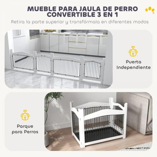 Jaula para Perros Medianos 3 en 1 con Puerta Tapa Superior Desmontable y Bandeja Extraíble 82,5x57,5x59,5 cm Blanco [4]