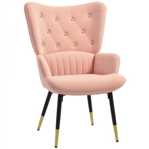 Butaca de Salón Sillón Individual Tapizado en Terciopelo con Respaldo Alto Estilo Moderno 68x72x103 cm Rosa [9]