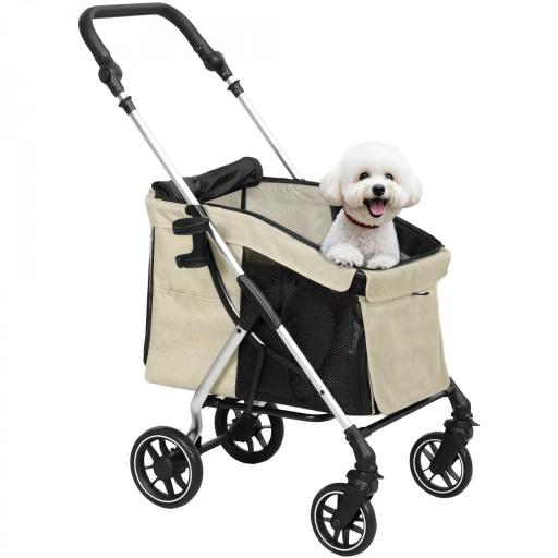 Cochecito para Mascotas Ligero y Plegable para Perros Pequeños con Ventilación Óptima 80x48,5x106 cm Caqui y Plata [8]