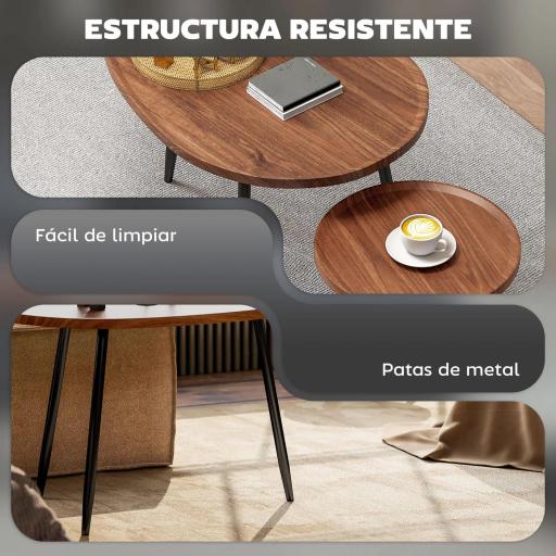 Juego de 2 Mesas Auxiliares Apilables Mesas Nido Estilo Moderno con Marco de Metal para Salón Dormitorio Efecto Madera [5]