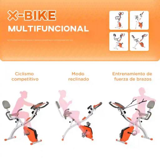 Bicicleta Estatica Plegable 3 en 1 con Respaldo y 8 Niveles Resistencia Magnética Bicicleta Estatica en Casa Ajustable con Monitor LCD Volante Banda Sensor de Pulso Soporte de Teléfono Naranja [2]