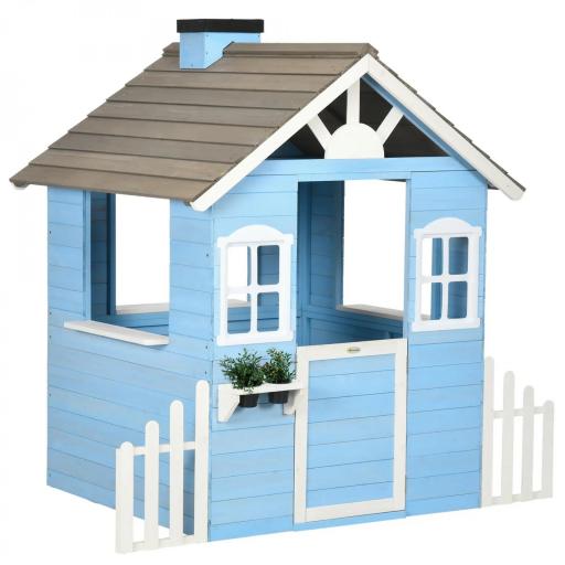 Casita Infantil de Madera Casa de Juegos Exterior para Niños de 3-7 Años 51x112,5x142 cm Azul [8]