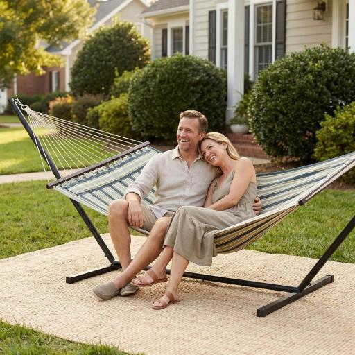 Hamaca con Soporte Hamaca de Jardín Portátil con Almohada Desmontable Barras Separadoras 353x94x115 cm Verde [2]