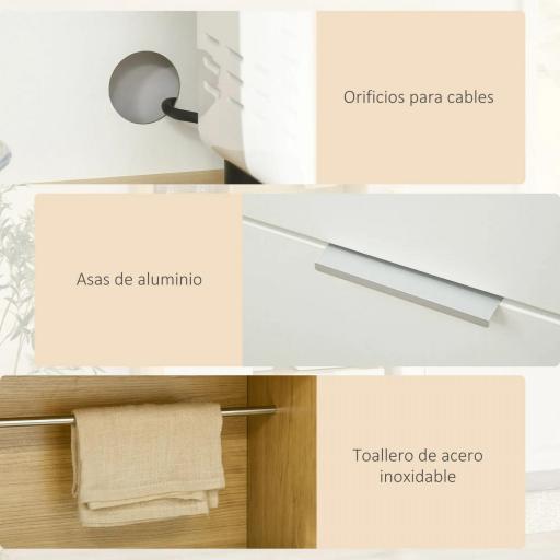 Alacena de Cocina Mueble Auxiliar de Cocina con 3 Puertas Cajón Estante Ajustable y Toallero 93x40x180 cm Natural [3]