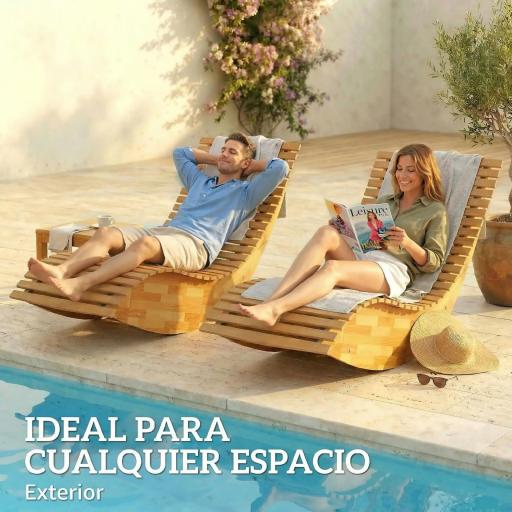 Conjunto de 2 Sillas Mecedoras de Jardín de Madera Ergonómica Plegable con Diseño Listonado 60x156x77 cm Natural [2]